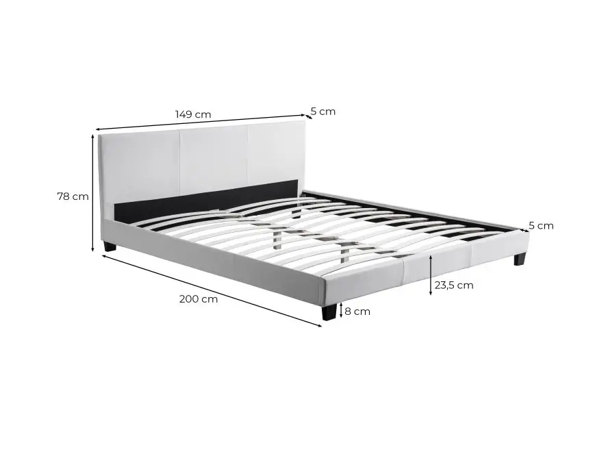 MONACO Cadre de lit avec tête de lit et sommier à lattes en simili NOIR 140/190 cm – Image 6