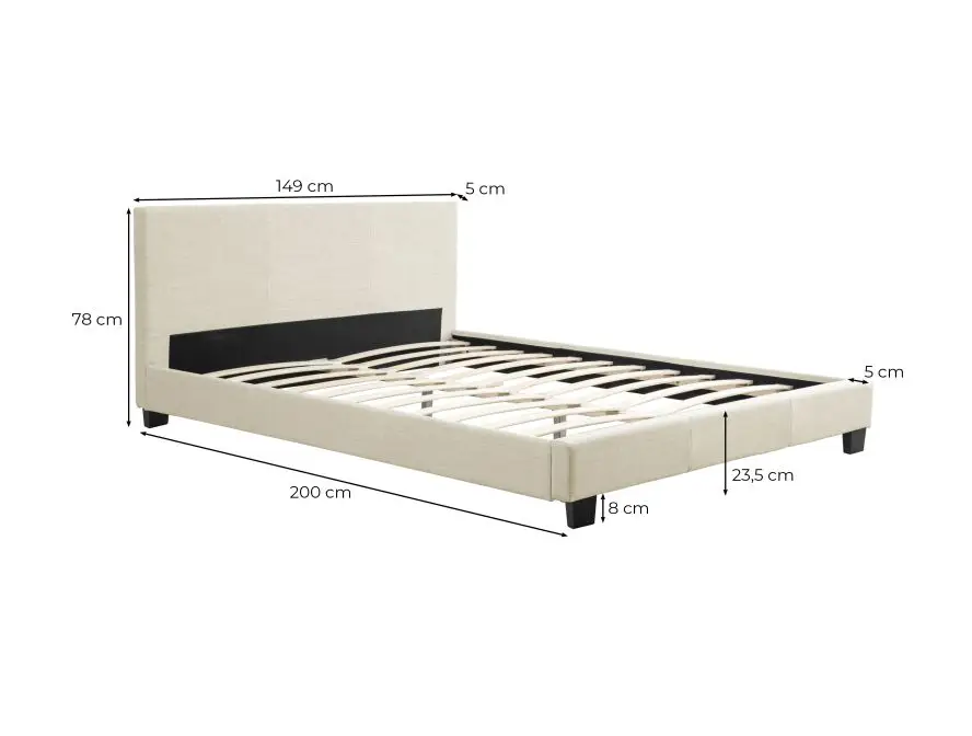 MONACO Cadre de lit avec tête de lit et sommier à lattes en tissu naturel 140/190 cm – Image 5