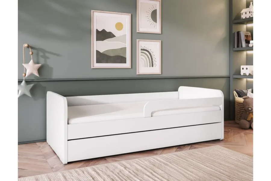 NAHLA    PACK - Lit enfant en bois blanc + matelas 80/160 cm