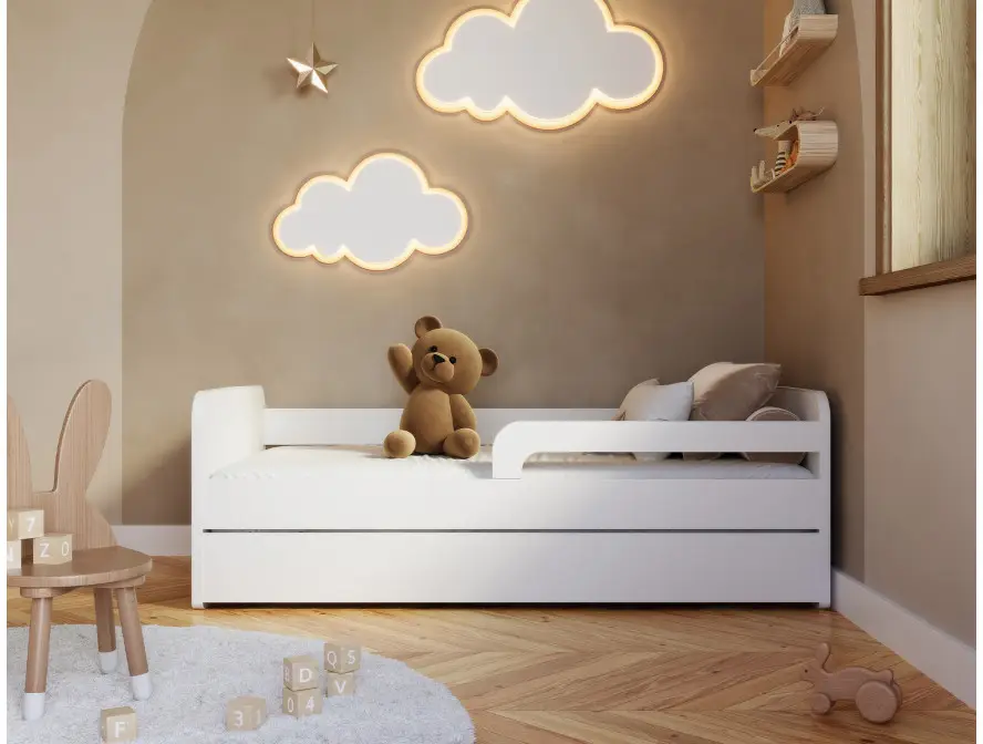 NAHLA    PACK - Lit enfant en bois blanc + matelas 80/160 cm – Image 2