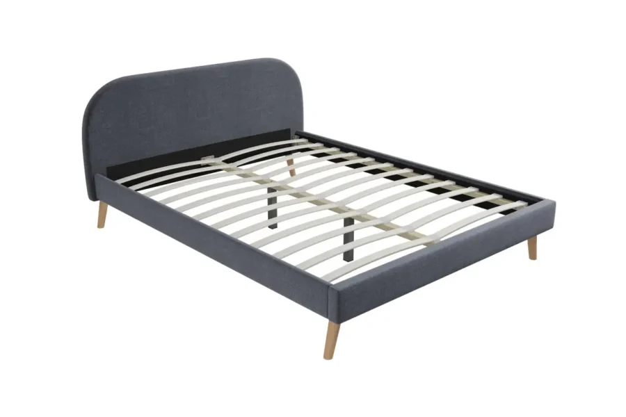 SOMN Cadre de lit scandinave avec tête de lit et sommier à lattes en tissu gris foncé 160/200 cm