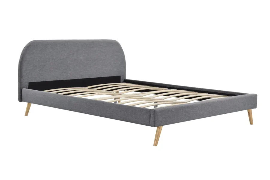 SOMN Cadre de lit scandinave avec tête de lit et sommier à lattes en tissu gris foncé 140/190 cm