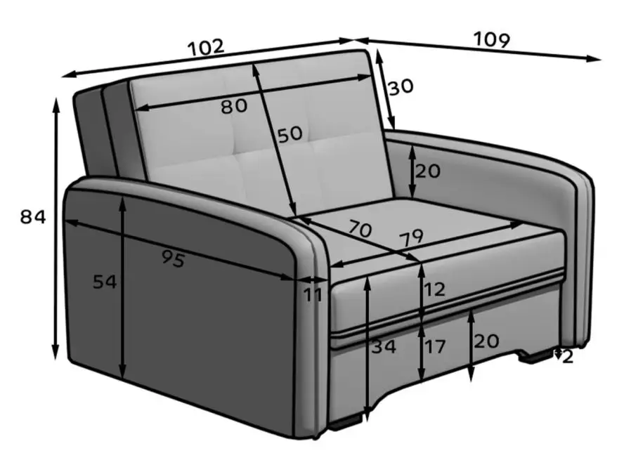 SORAYA Fauteuil convertible en tissu GRIS FONCE – Image 8