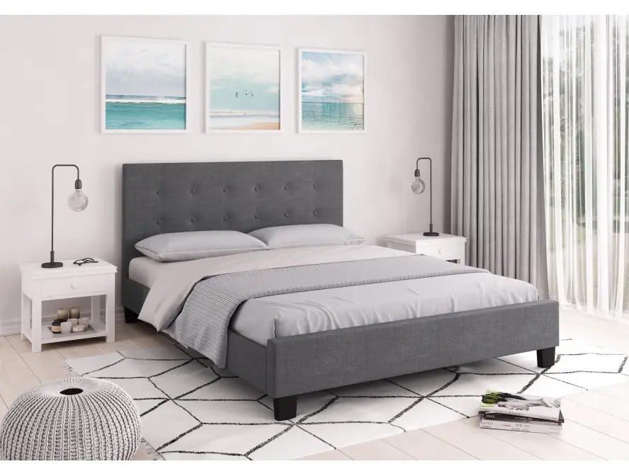 URBAN Cadre de lit avec tête de lit et sommier à lattes en tissu GRIS FONCE 140/190 cm – Image 2