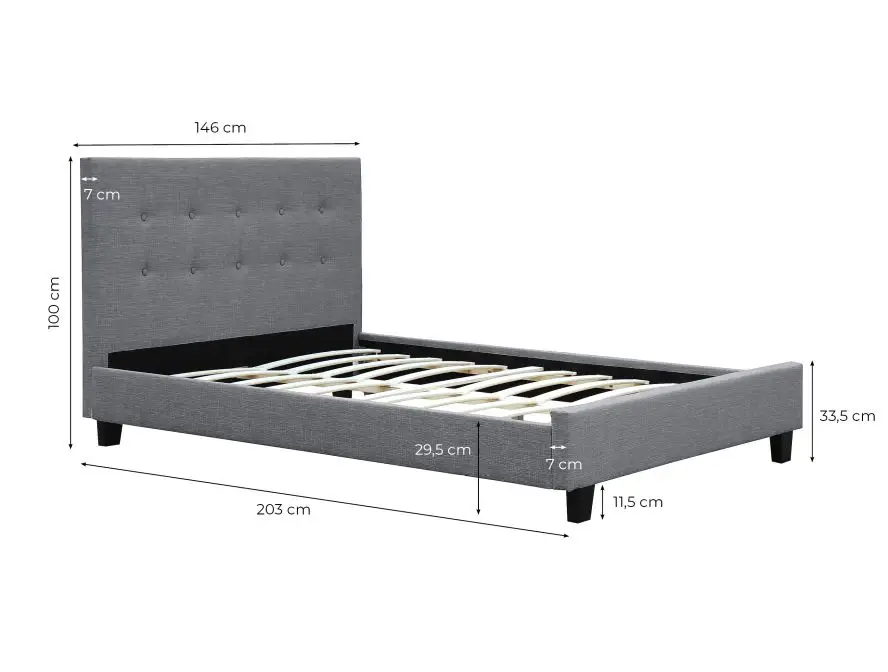 URBAN Cadre de lit avec tête de lit et sommier à lattes en tissu GRIS FONCE 140/190 cm – Image 6