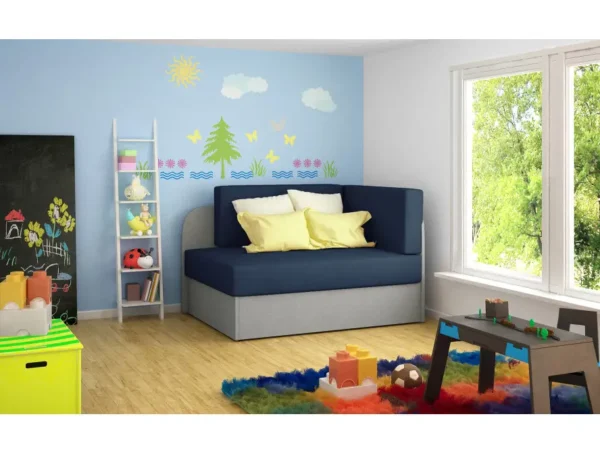 ZAYAH Chauffeuse/Lit enfant en tissu bleu – Image 2