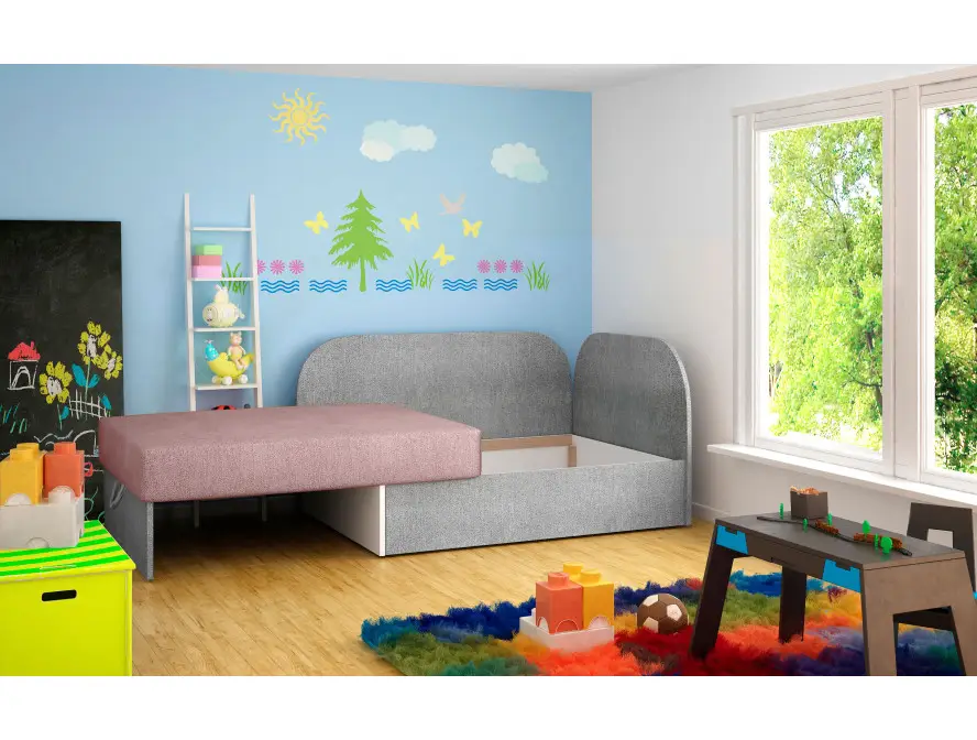ZAYAH Chauffeuse/Lit enfant en tissu rose – Image 3