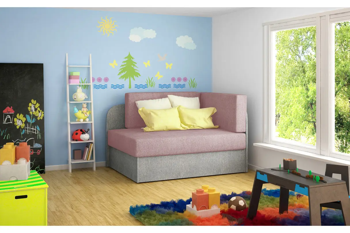 ZAYAH Chauffeuse/Lit enfant en tissu rose – Image 4