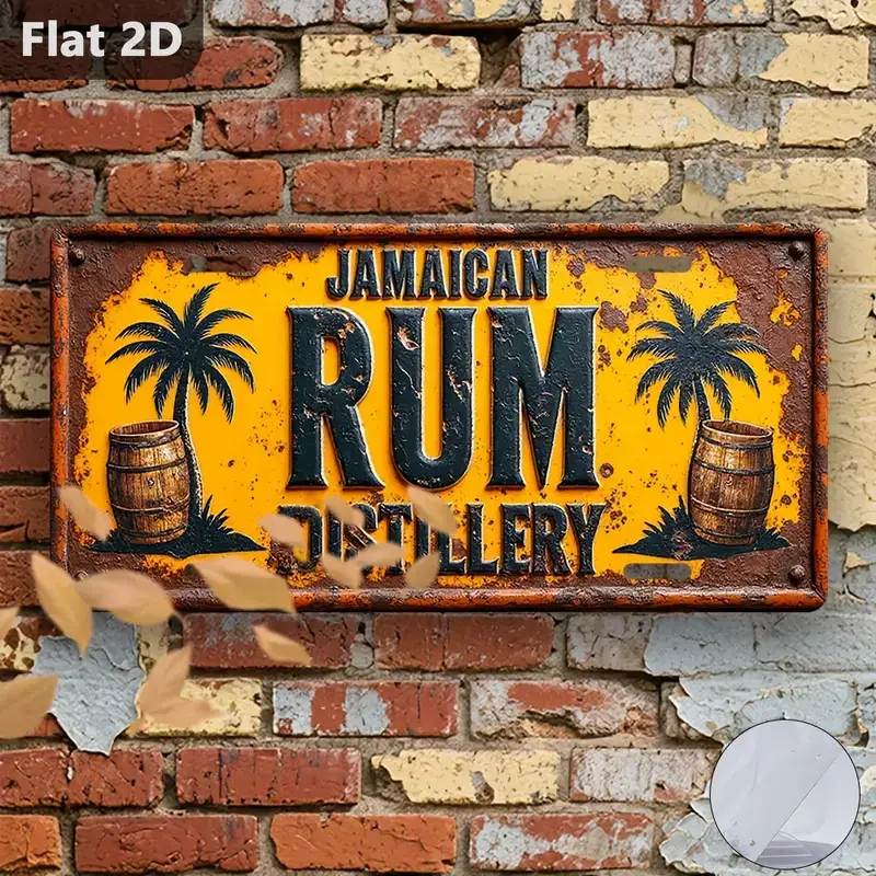 Plaque Métal Vintage 2D Plate, 1 Pièce - Art Mural Distillerie de Rhum Jamaïcain