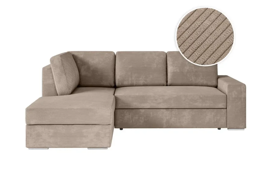 ARTEMIS Canapé d'angle convertible avec coffre en velours côtelé taupe  angle gauche