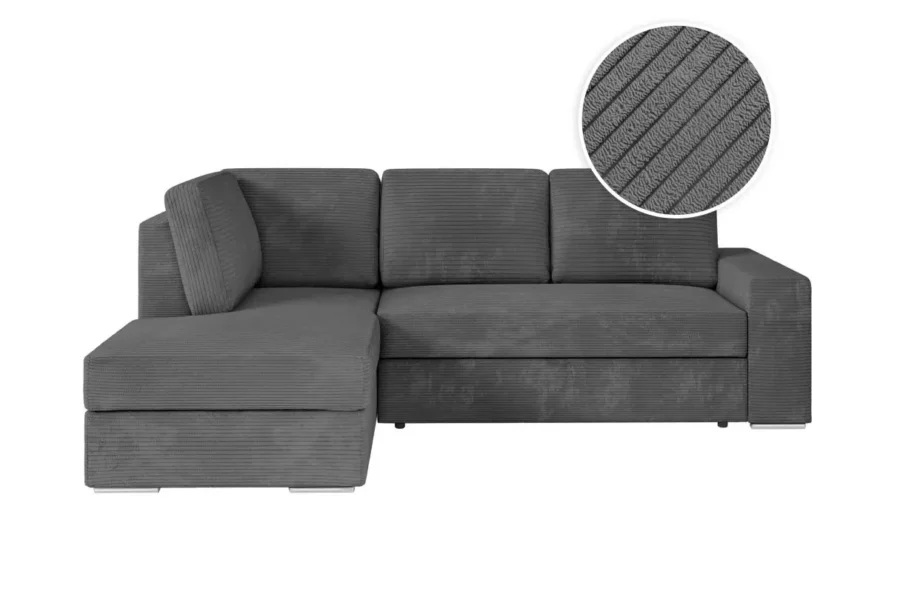 ARTEMIS Canapé d'angle convertible avec coffre en velours côtelé GRIS FONCE angle gauche