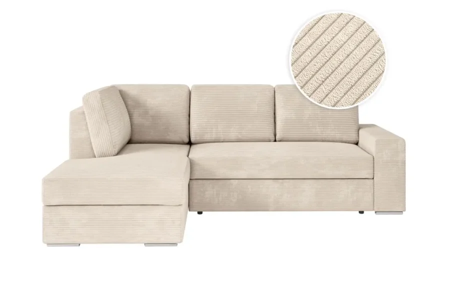 ARTEMIS Canapé d'angle convertible avec coffre en velours côtelé beige  angle gauche