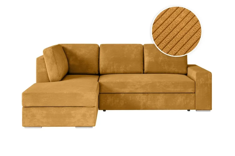 ARTEMIS Canapé d'angle convertible avec coffre en velours côtelé jaune  angle gauche