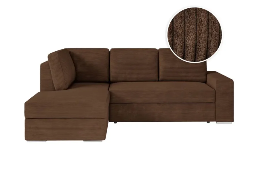 ARTEMIS Canapé d'angle convertible avec coffre en velours côtelé marron  angle gauche
