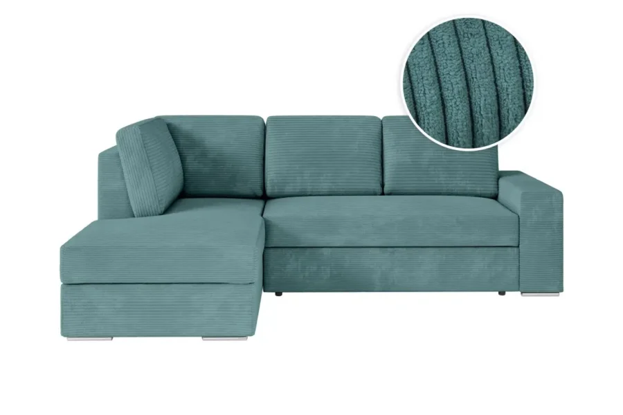 ARTEMIS Canapé d'angle convertible avec coffre en velours côtelé BLEU CLAIR angle gauche