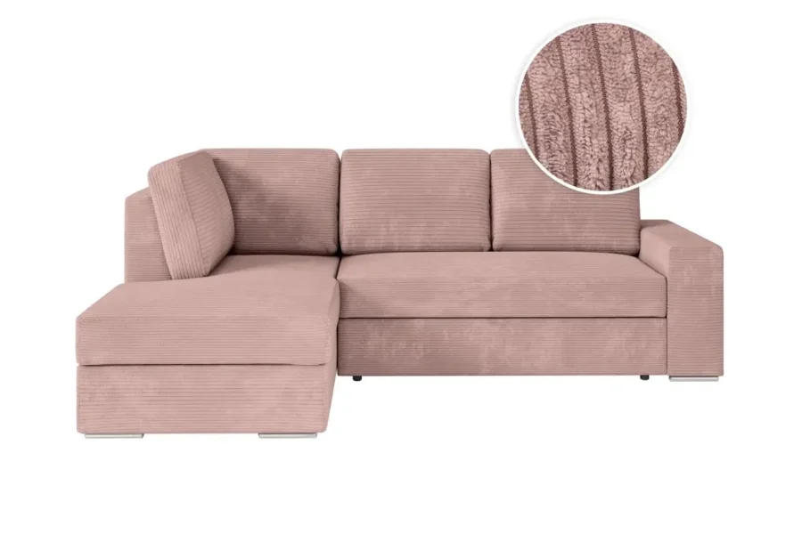 ARTEMIS Canapé d'angle convertible avec coffre en velours côtelé VIEUX ROSE angle gauche