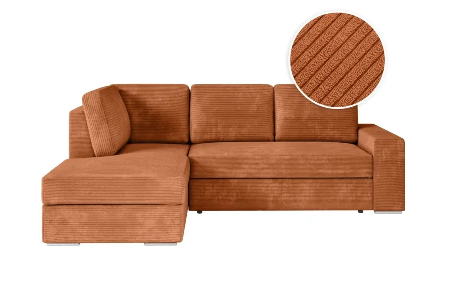 ARTEMIS Canapé d'angle convertible avec coffre en velours côtelé TARRACOTTA  angle gauche