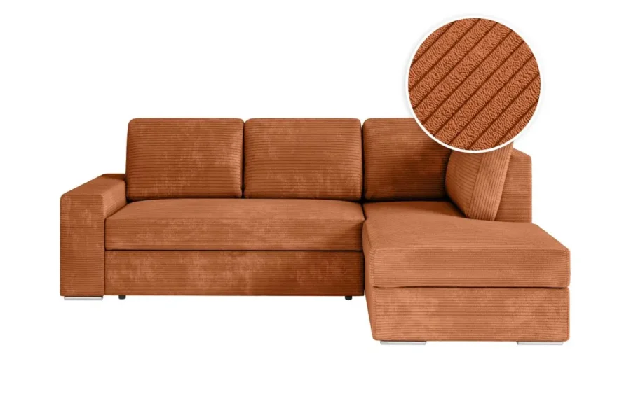 ARTEMIS Canapé d'angle convertible avec coffre en velours côtelé  terracotta  angle droit