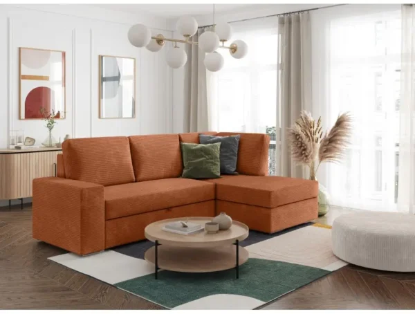 ARTEMIS Canapé d'angle convertible avec coffre en velours côtelé  terracotta  angle droit – Image 3