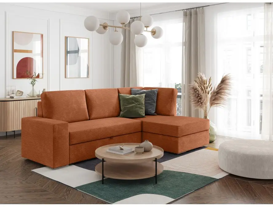 ARTEMIS Canapé d'angle convertible avec coffre en velours côtelé  terracotta  angle droit – Image 3