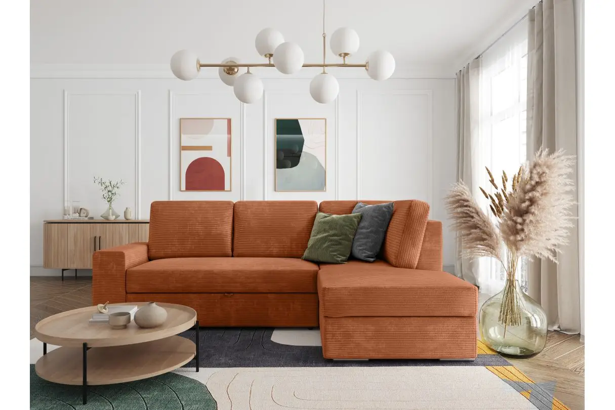 ARTEMIS Canapé d'angle convertible avec coffre en velours côtelé  terracotta  angle droit – Image 4
