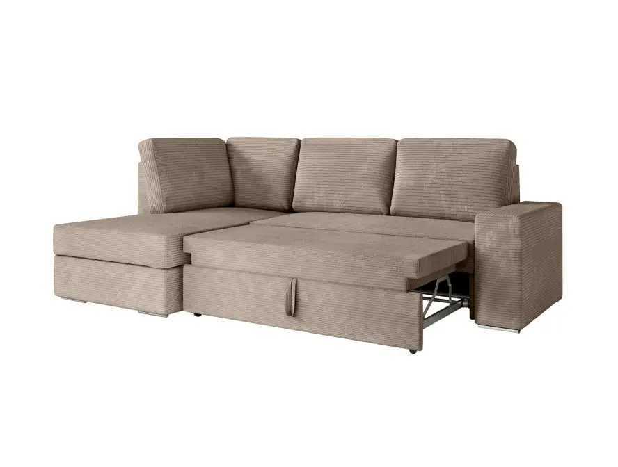 ARTEMIS Canapé d'angle convertible avec coffre en velours côtelé taupe  angle gauche – Image 5