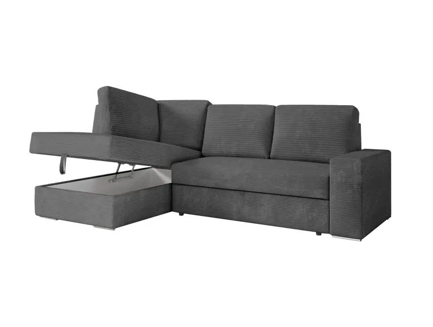 ARTEMIS Canapé d'angle convertible avec coffre en velours côtelé GRIS FONCE angle gauche – Image 5