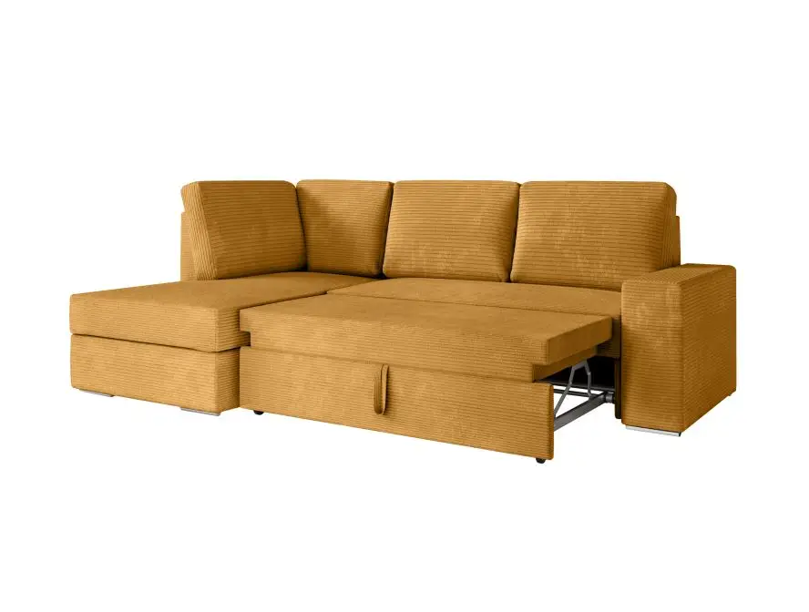 ARTEMIS Canapé d'angle convertible avec coffre en velours côtelé jaune  angle gauche – Image 6