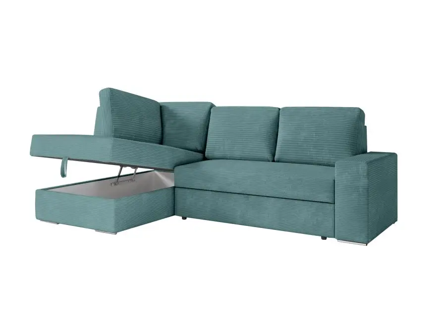 ARTEMIS Canapé d'angle convertible avec coffre en velours côtelé BLEU CLAIR angle gauche – Image 5
