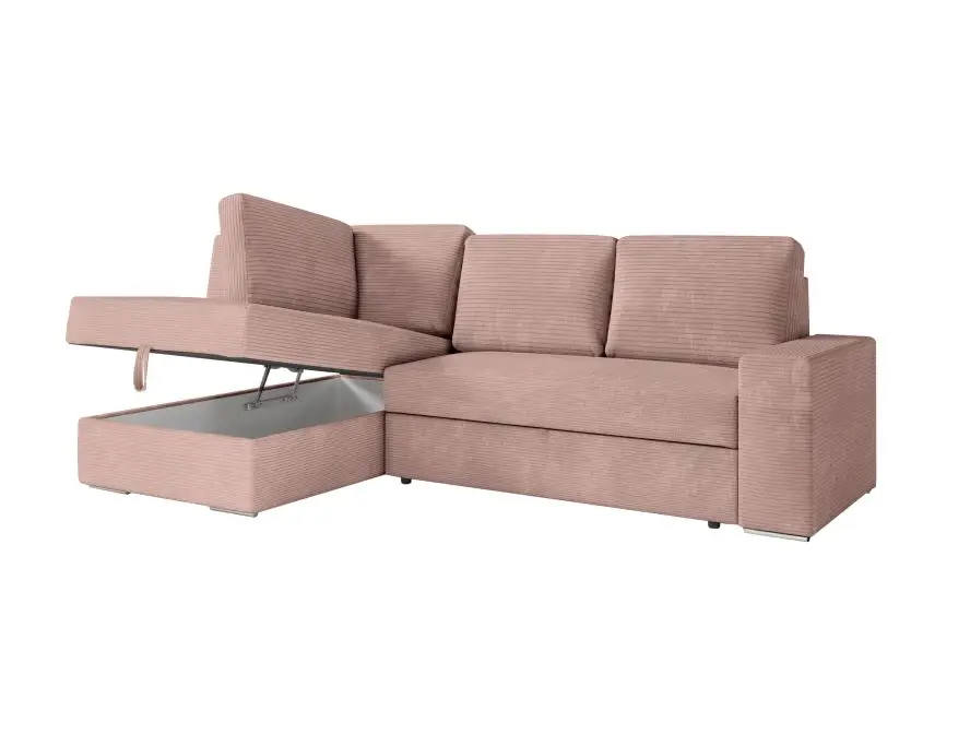 ARTEMIS Canapé d'angle convertible avec coffre en velours côtelé VIEUX ROSE angle gauche – Image 5