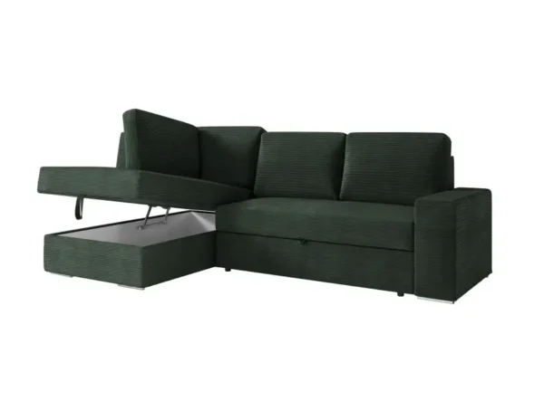 ARTEMIS Canapé d'angle convertible avec coffre en velours côtelé vert foncé  angle gauche – Image 5