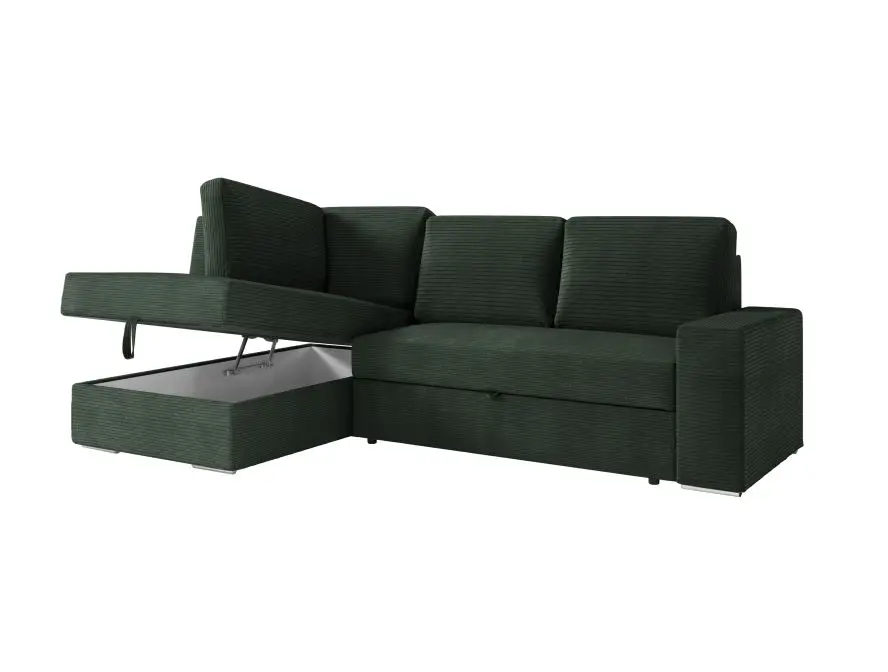 ARTEMIS Canapé d'angle convertible avec coffre en velours côtelé vert foncé  angle gauche – Image 5