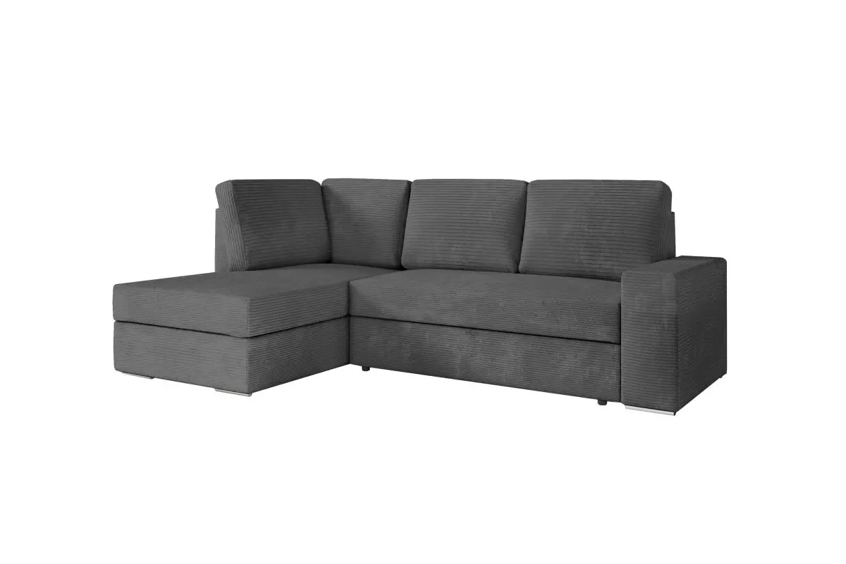 ARTEMIS Canapé d'angle convertible avec coffre en velours côtelé GRIS FONCE angle gauche – Image 6