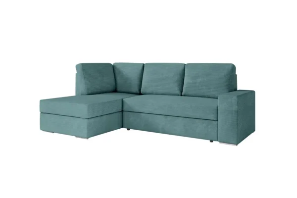 ARTEMIS Canapé d'angle convertible avec coffre en velours côtelé BLEU CLAIR angle gauche – Image 6