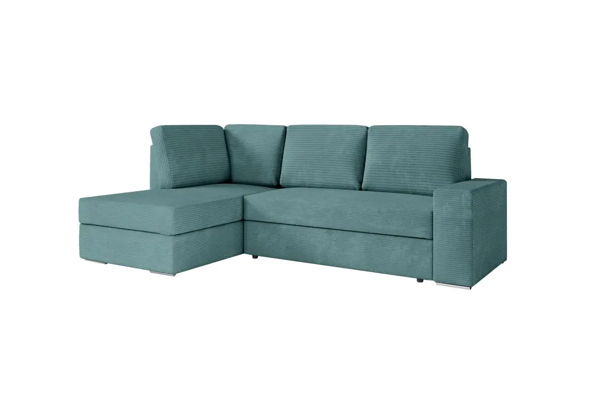 ARTEMIS Canapé d'angle convertible avec coffre en velours côtelé BLEU CLAIR angle gauche – Image 6