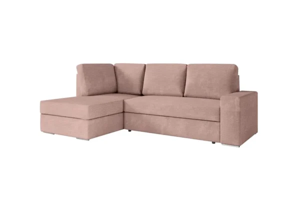 ARTEMIS Canapé d'angle convertible avec coffre en velours côtelé VIEUX ROSE angle gauche – Image 6