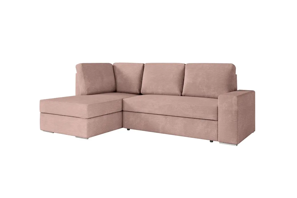 ARTEMIS Canapé d'angle convertible avec coffre en velours côtelé VIEUX ROSE angle gauche – Image 6