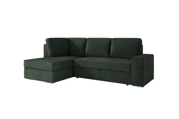 ARTEMIS Canapé d'angle convertible avec coffre en velours côtelé vert foncé  angle gauche – Image 6
