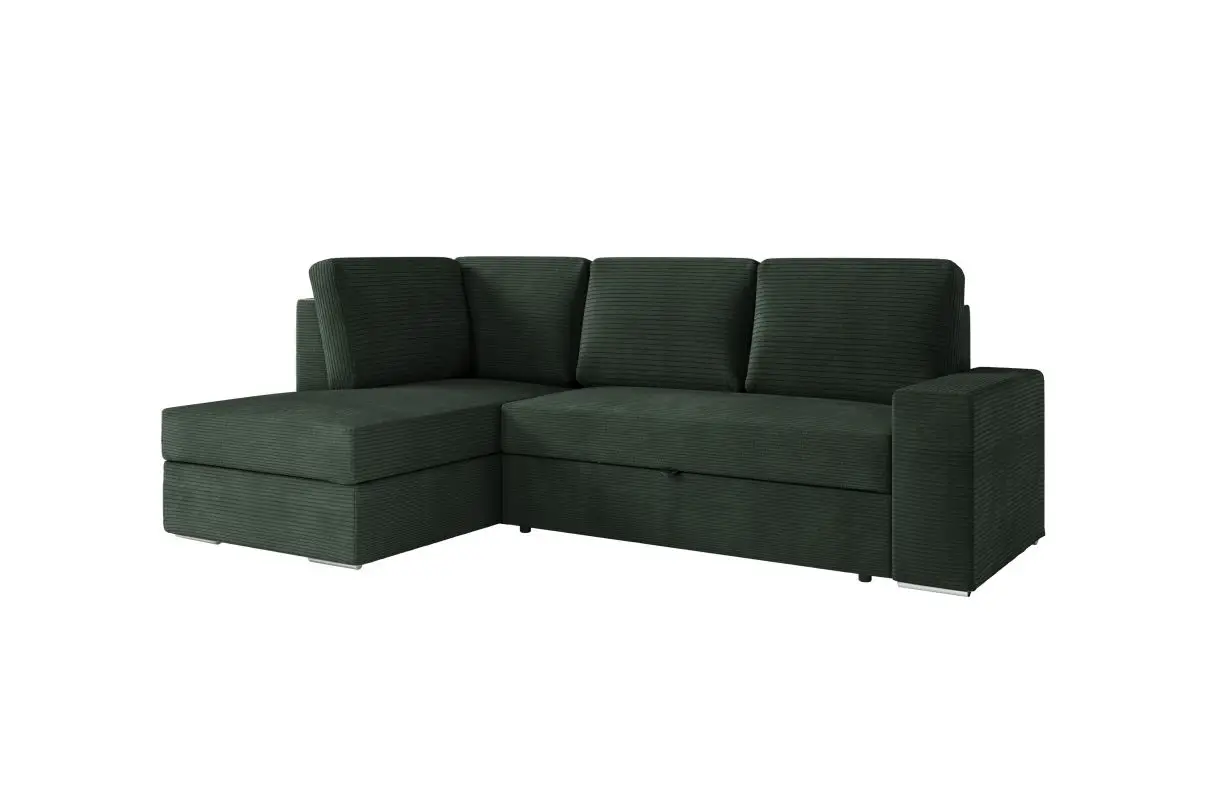 ARTEMIS Canapé d'angle convertible avec coffre en velours côtelé vert foncé  angle gauche – Image 6