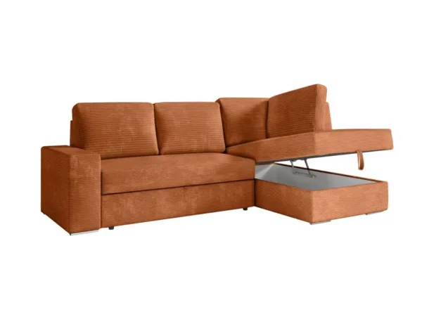 ARTEMIS Canapé d'angle convertible avec coffre en velours côtelé  terracotta  angle droit – Image 6