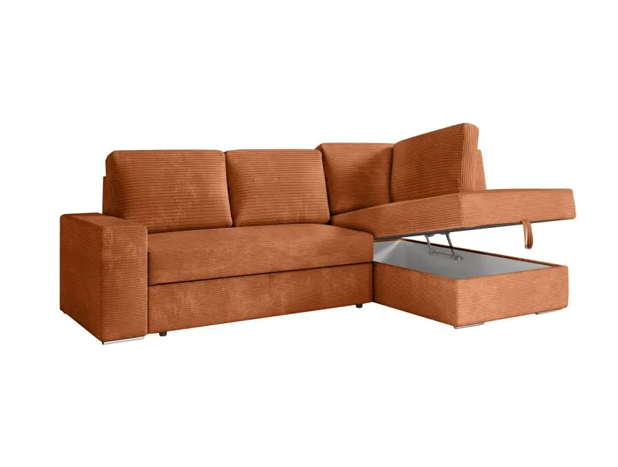 ARTEMIS Canapé d'angle convertible avec coffre en velours côtelé  terracotta  angle droit – Image 6