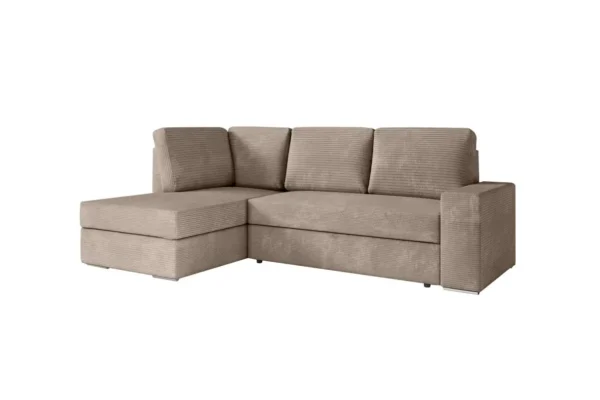 ARTEMIS Canapé d'angle convertible avec coffre en velours côtelé taupe  angle gauche – Image 6