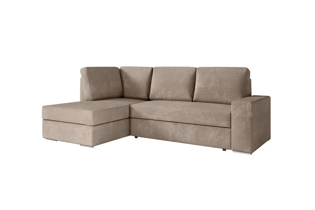 ARTEMIS Canapé d'angle convertible avec coffre en velours côtelé taupe  angle gauche – Image 6