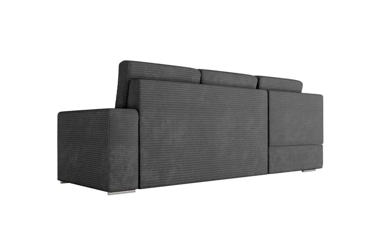 ARTEMIS Canapé d'angle convertible avec coffre en velours côtelé GRIS FONCE angle gauche – Image 7