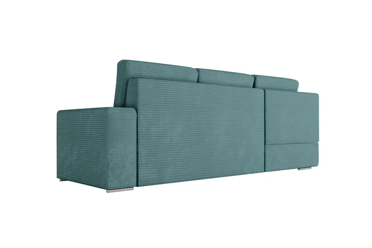 ARTEMIS Canapé d'angle convertible avec coffre en velours côtelé BLEU CLAIR angle gauche – Image 7